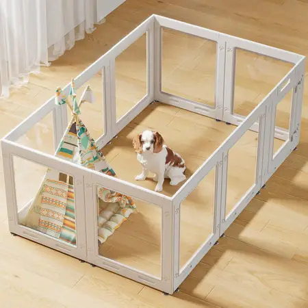 Clear Acrylic Dog Playpen with Door Easy Assemble Pet Fence