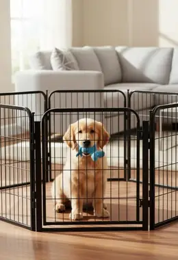 Dog Play Pen for Indoor Use Metal Heavy Duty Pet Fence with Anti-Slip Feet