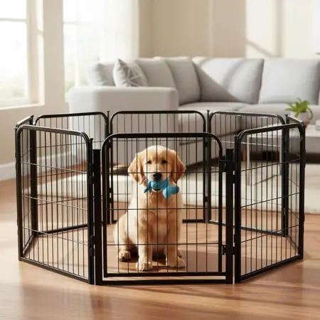 Dog Play Pen for Indoor Use Metal Heavy Duty Pet Fence with Anti-Slip Feet