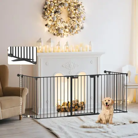 Freestanding Pet Gate Double Locking System for Fireplace