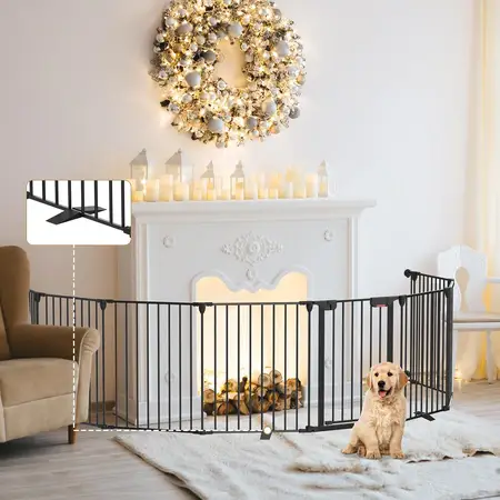Freestanding Pet Gate Puppy Fence with Auto-Close Door